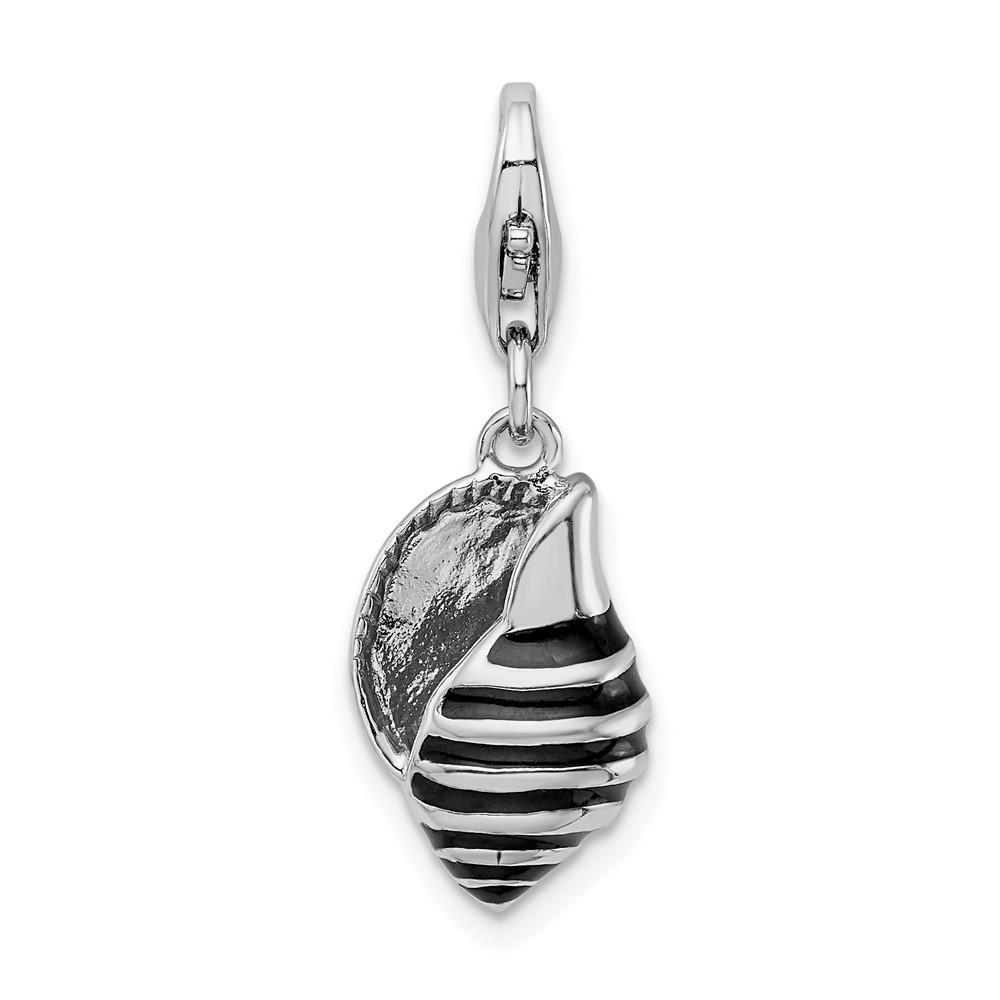 925 Sterling Silver Polished 3-D Enameled Shell Bracelet Charm Lobster Clasp